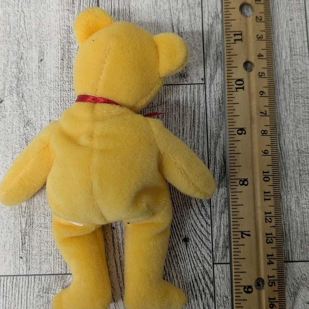 Ty Yellow Plush Bear with Red Bow